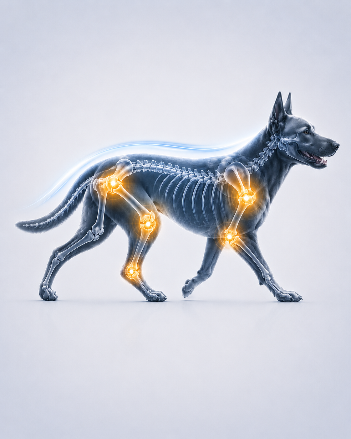 Anatomische Darstellung der Gelenke eines Hundes